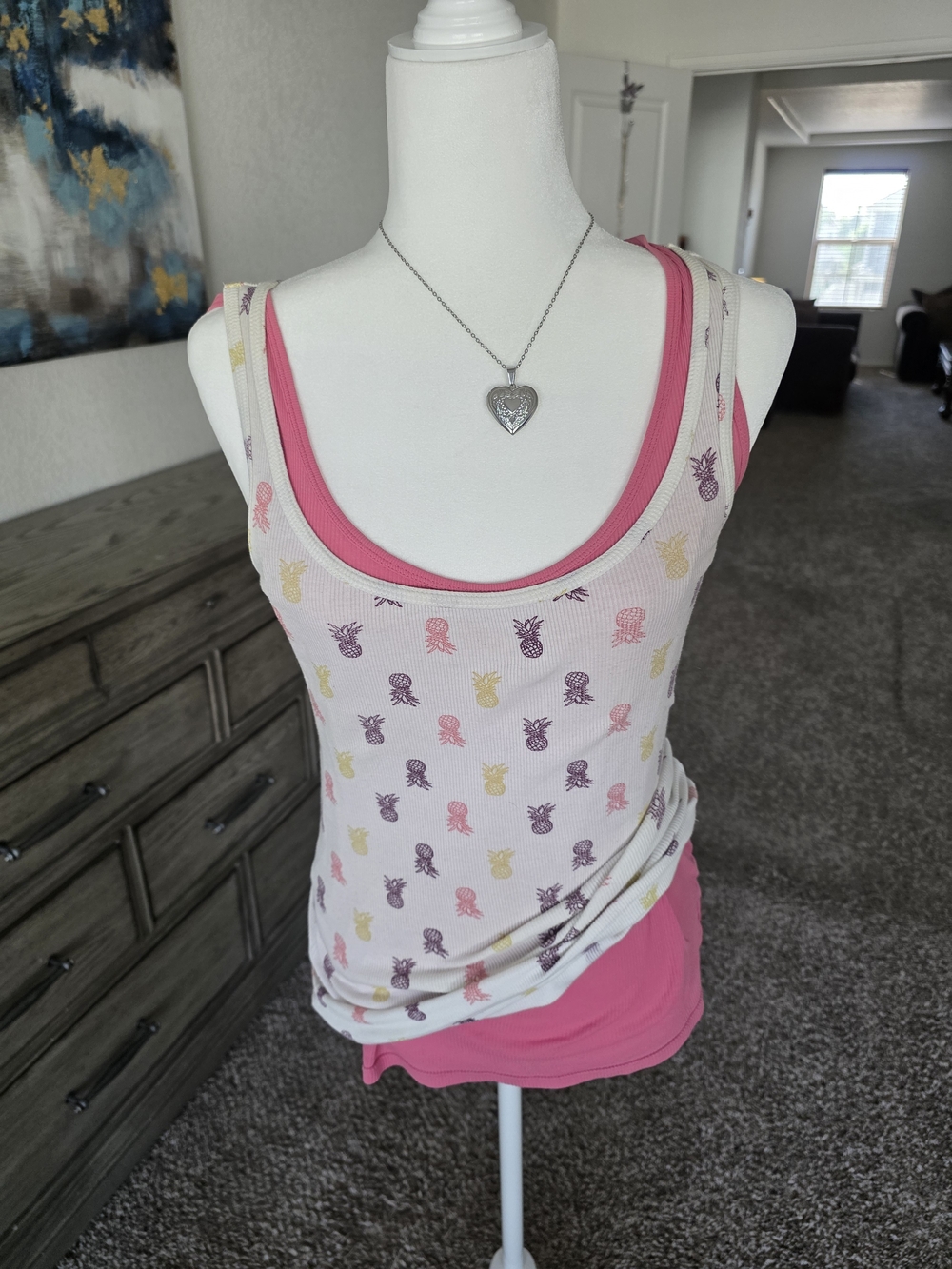 SET OF TWO Women’s Pink &  Pineapple Print Tank Top - Layered Look